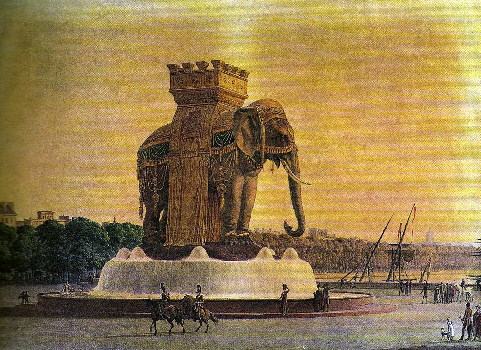 Figura 3. Progetto di Elefante monumentale che sarebbe dovuto sorgere in piazza della Bastiglia. Immagine tratta dal sito Howlingpixel.